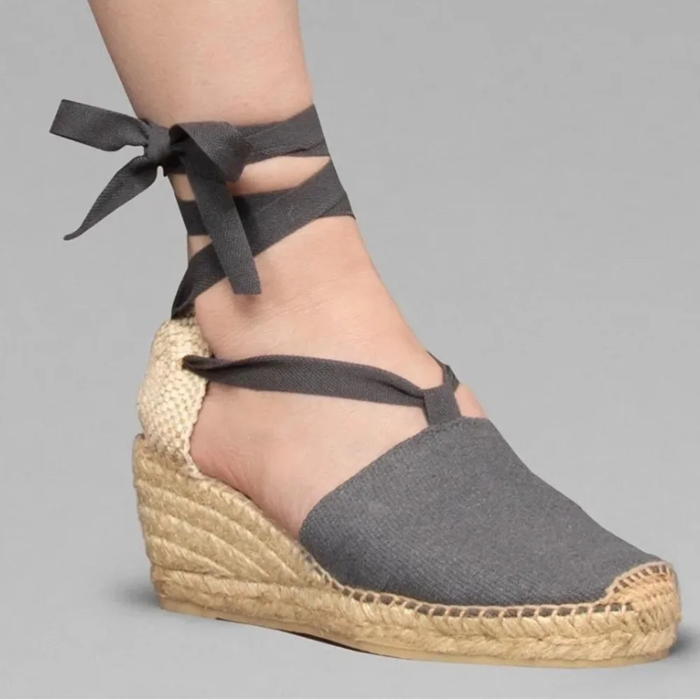 NWOB Free People Black Espadrille Ankle Tie Shoes Sz 36